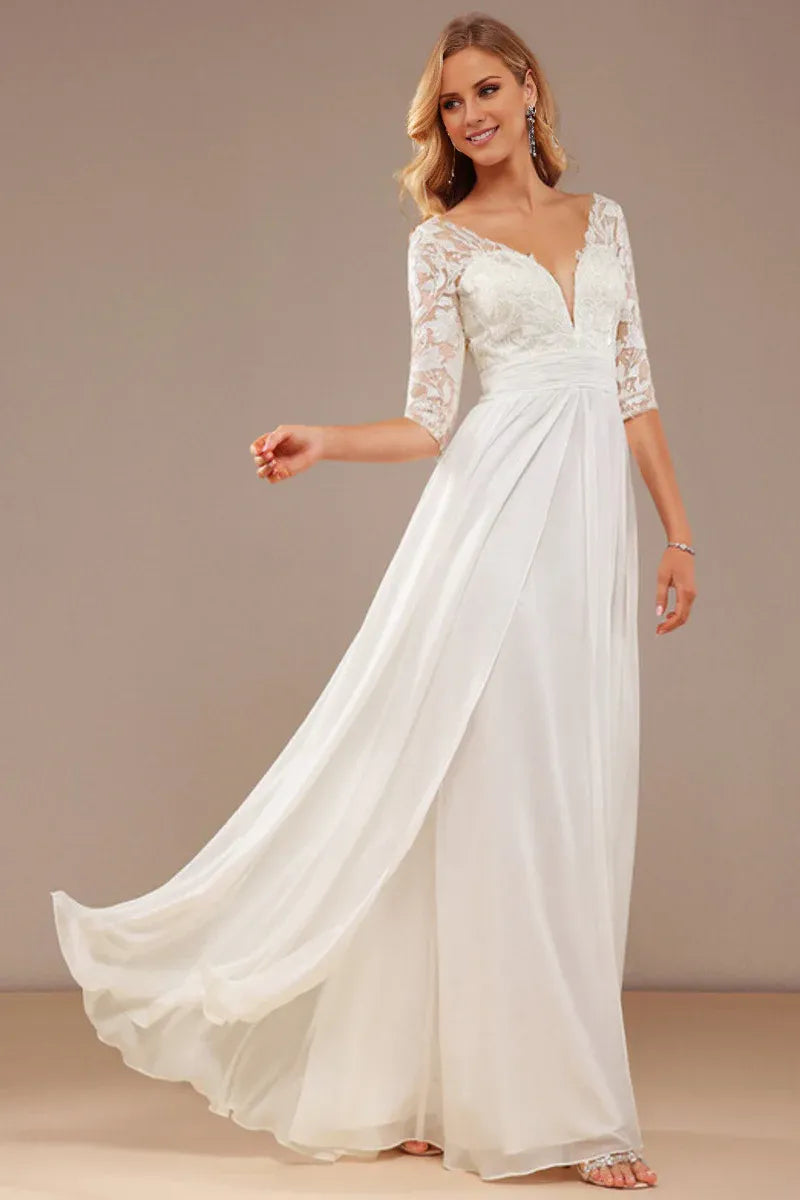Chiffon Button Back Wedding Dress - Yihuiw by Yihuiw