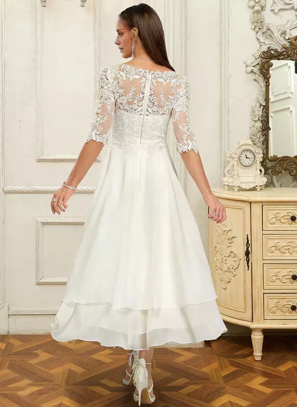 Illusion Satin Wedding Dress - Yihuiw by Yihuiw