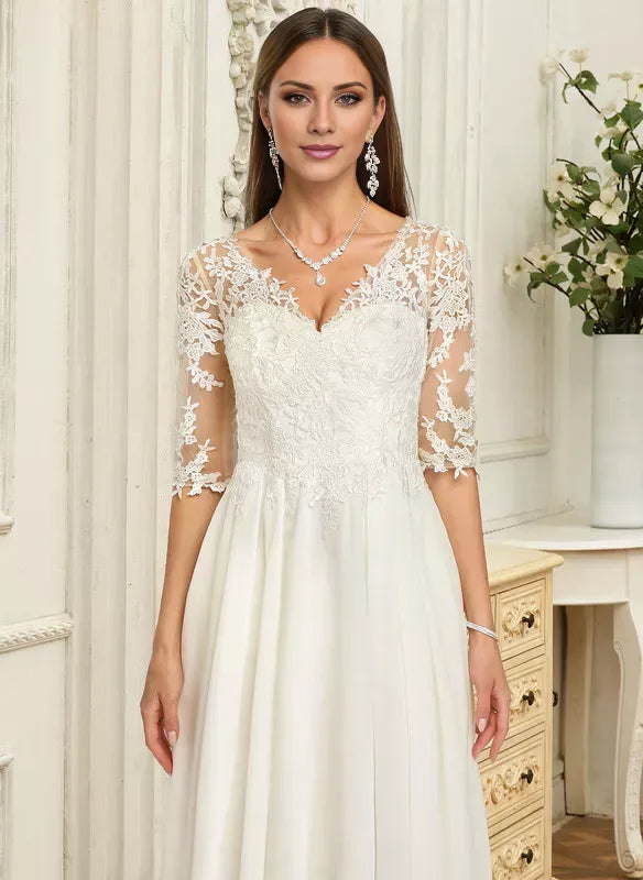 Illusion Satin Wedding Dress - Yihuiw by Yihuiw