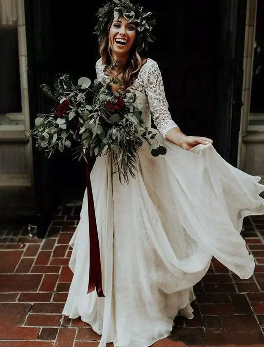 Chiffon Button Back Wedding Dress - Yihuiw by Yihuiw