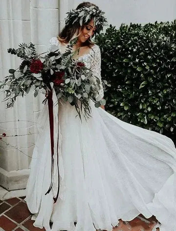Chiffon Button Back Wedding Dress - Yihuiw by Yihuiw