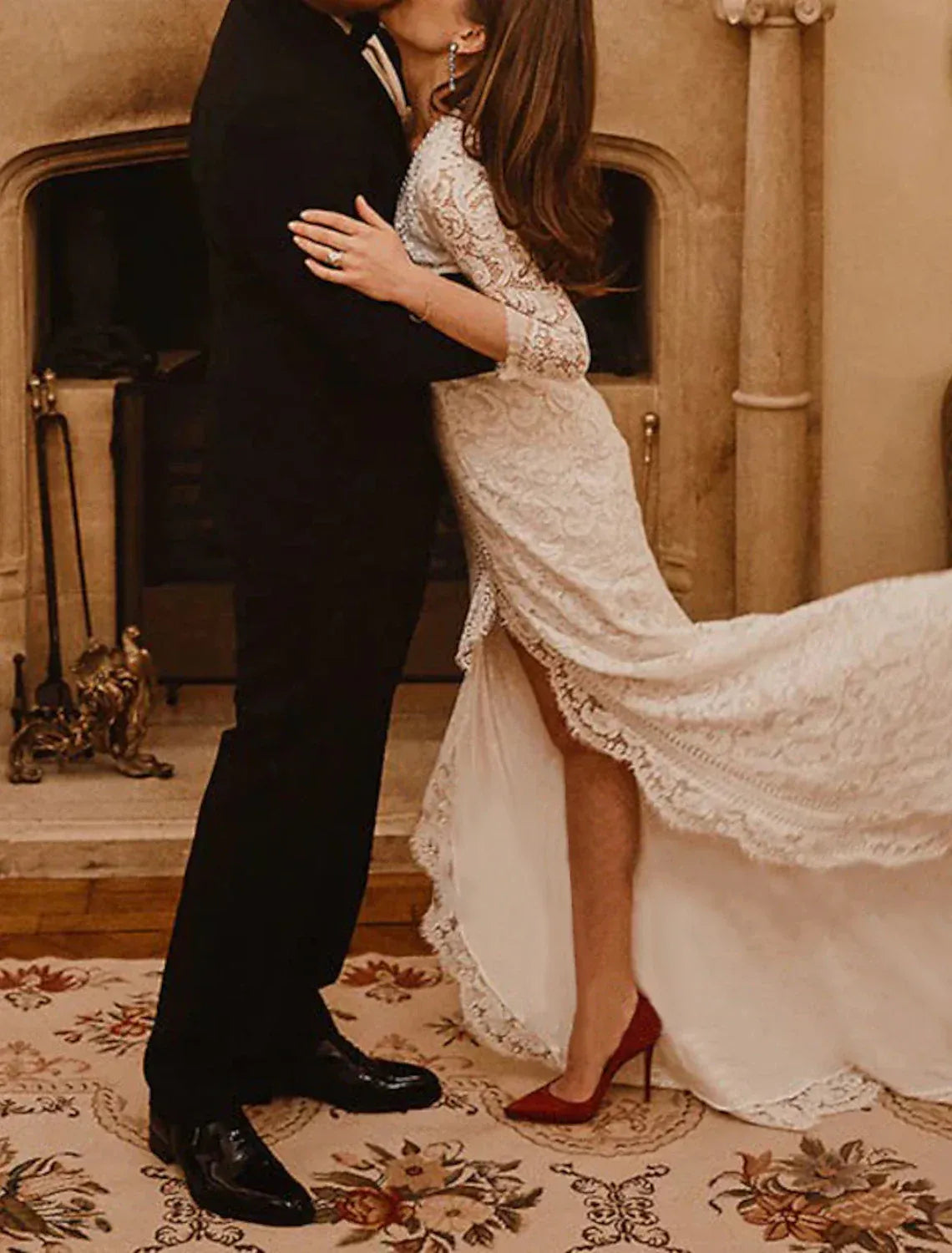 Mermaid Plunging Lace High Slit Wedding Dress - Yihuiw by Yihuiw
