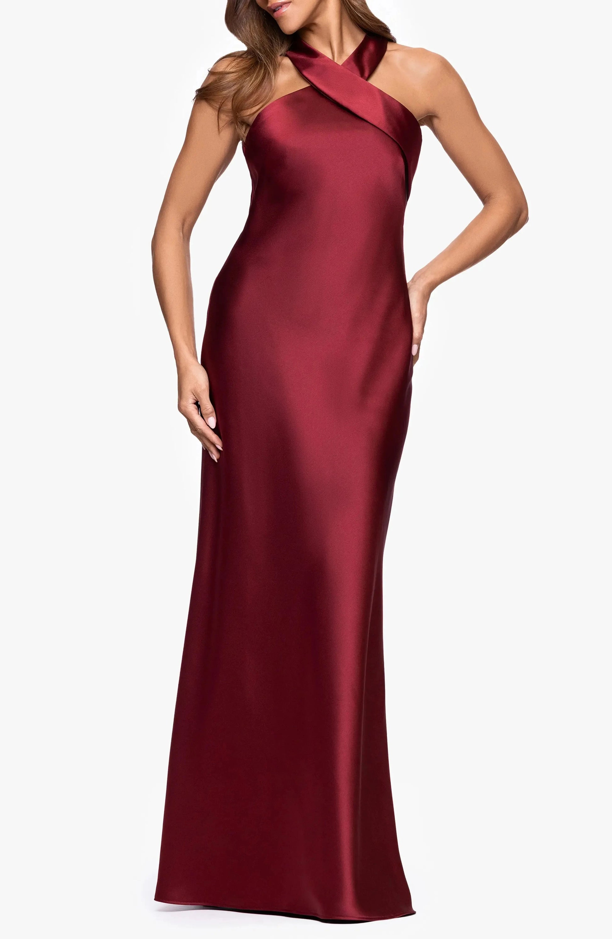 Tie Back Column Halter Neck Sleeveless Drape Back Floor Length Female Evening Dress by YiHuiw