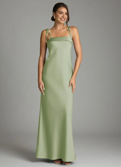 Spaghetti Strap Satin Floor-Length Wedding Dress - Yihuiw by Yihuiw