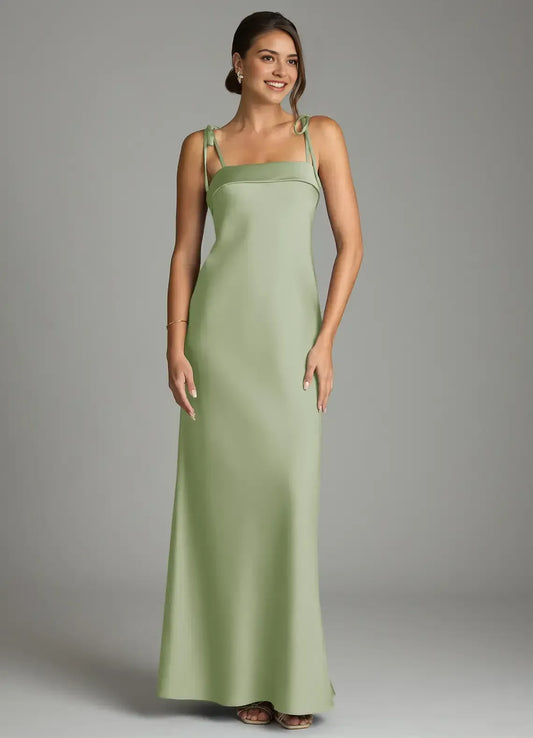 Spaghetti Strap Satin Floor-Length Wedding Dress - Yihuiw by Yihuiw