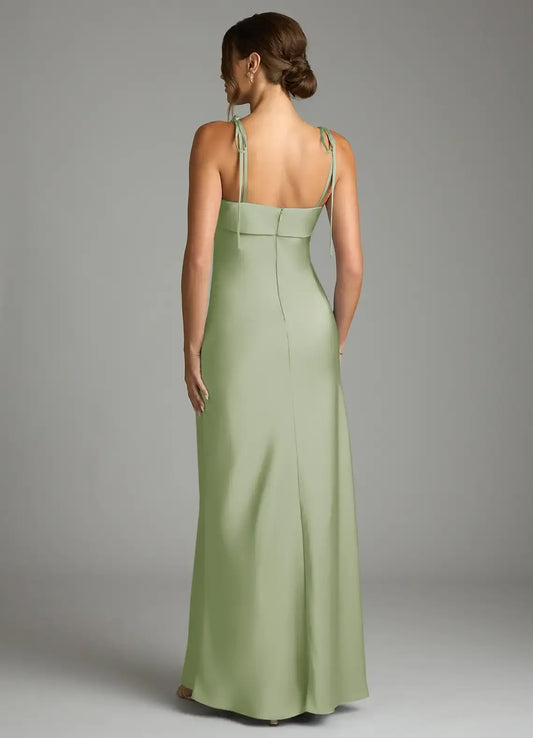 Spaghetti Strap Satin Floor-Length Wedding Dress - Yihuiw by Yihuiw