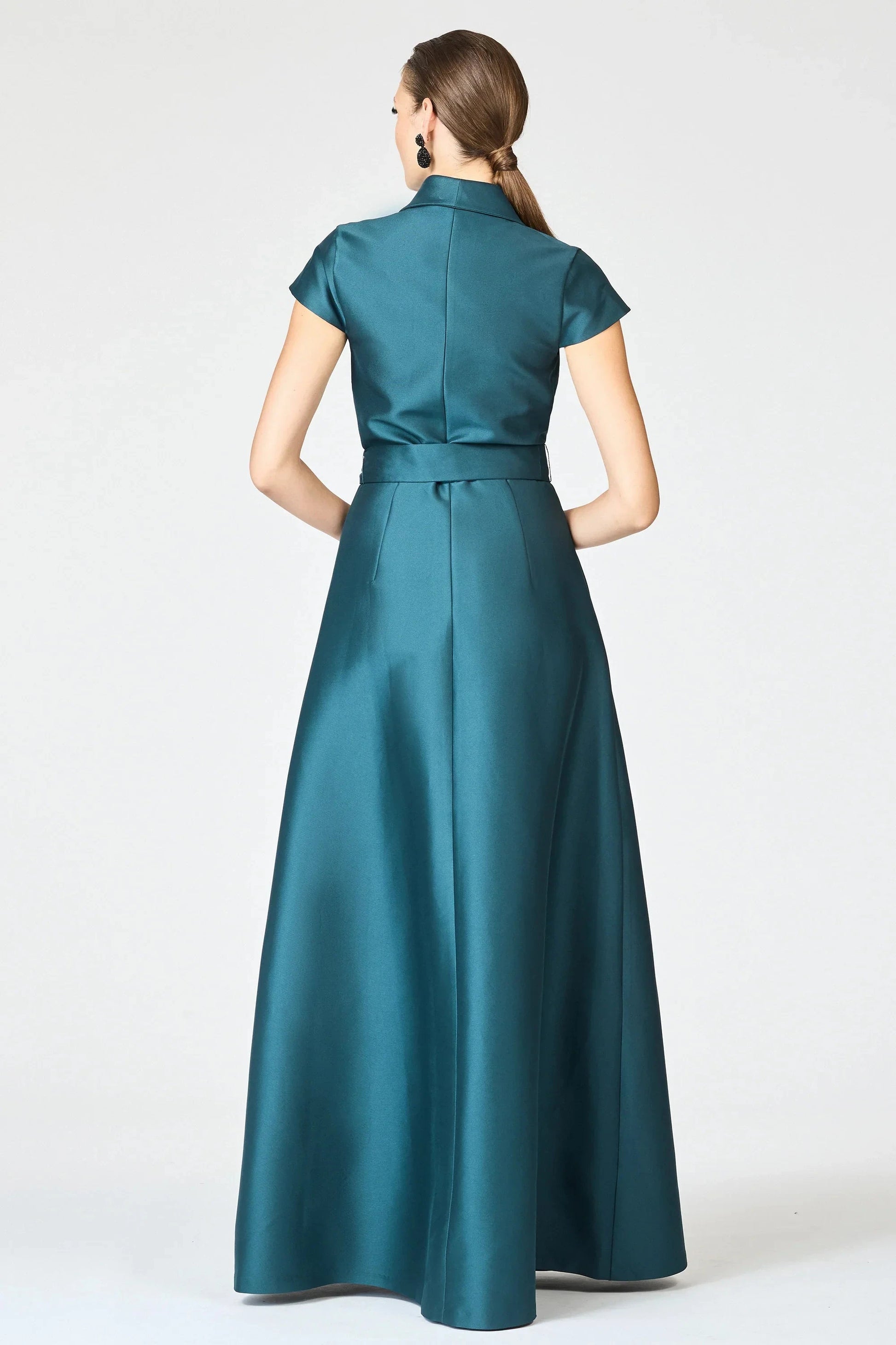 Tie Waist A Line Notch Neck Short Sleeve Zipper Back Floor Length For Sale Evening Dress by YiHuiw