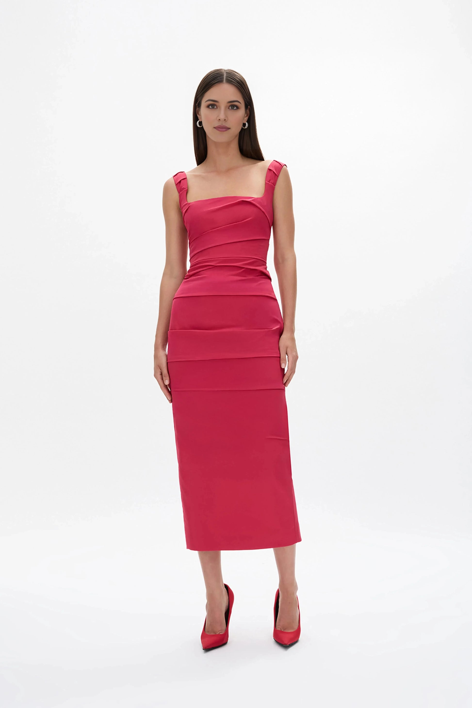 Tiered Sheath Square Neck Ruffled Sleeve Zipper Back Midi Length Hot Sale Prom Dress by YiHuiw