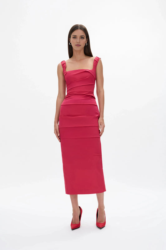 Tiered Sheath Square Neck Ruffled Sleeve Zipper Back Midi Length Hot Sale Prom Dress by YiHuiw