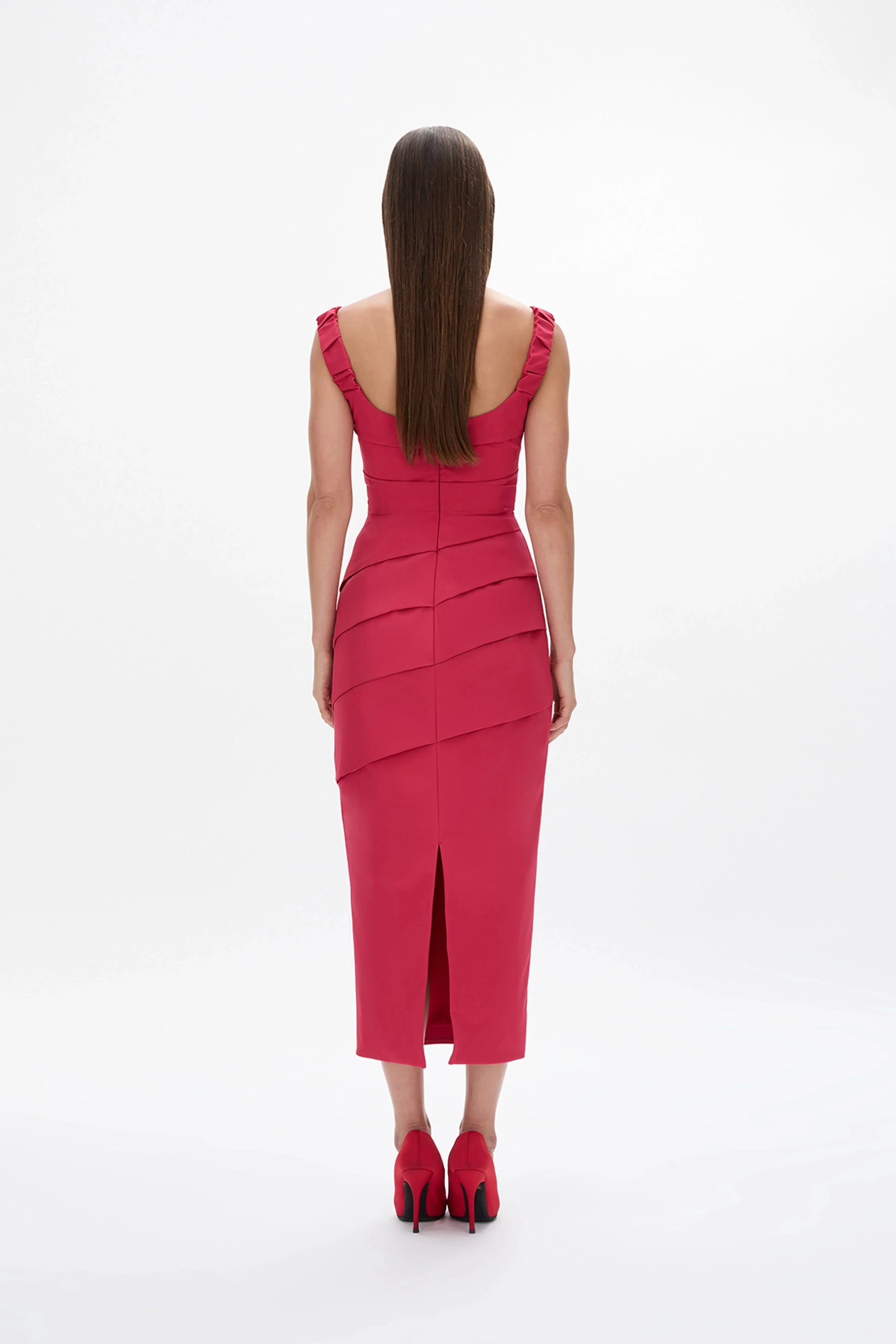 Tiered Sheath Square Neck Ruffled Sleeve Zipper Back Midi Length Hot Sale Prom Dress by YiHuiw