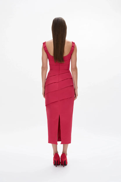 Tiered Sheath Square Neck Ruffled Sleeve Zipper Back Midi Length Hot Sale Prom Dress by YiHuiw