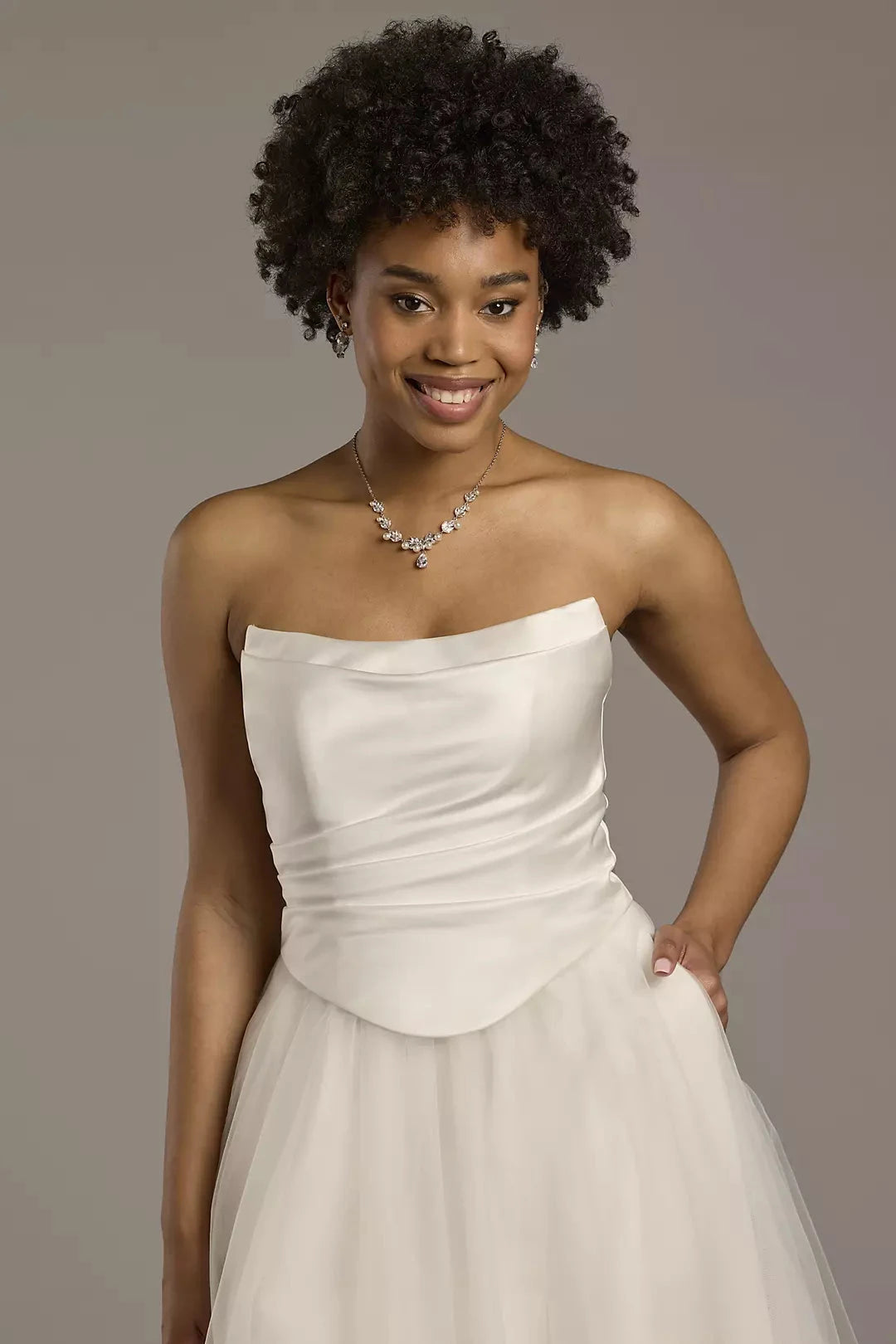 Timeless A-Line Strapless Satin Bodice Tulle Skirt Open-Back Train Wedding Dress by YiHuiw