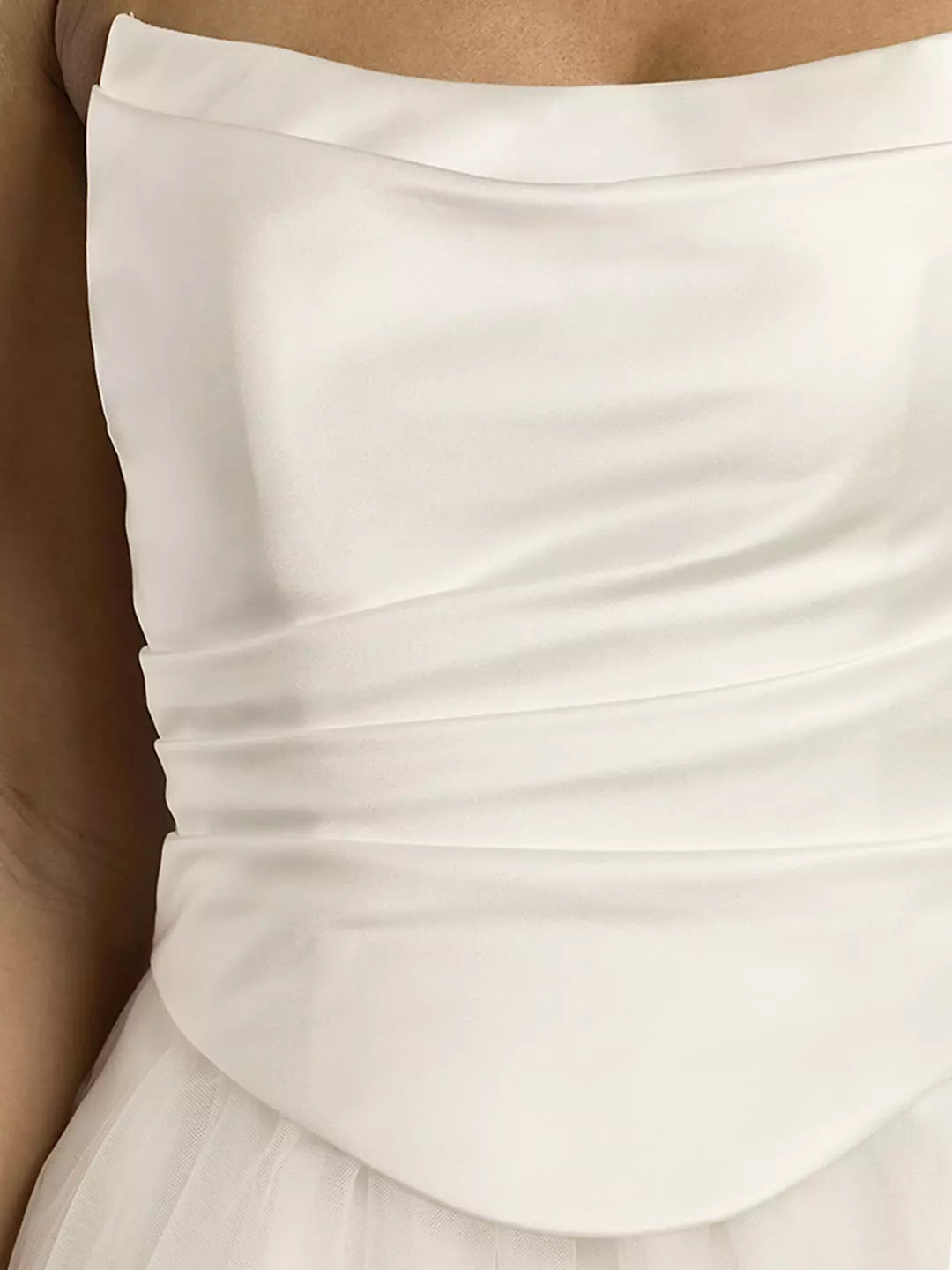 Timeless A-Line Strapless Satin Bodice Tulle Skirt Open-Back Train Wedding Dress