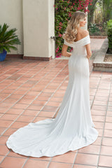 Timeless Crepe Mermaid Off-the-Shoulder Sweetheart Low-Back Button-Detail Train Wedding Dress