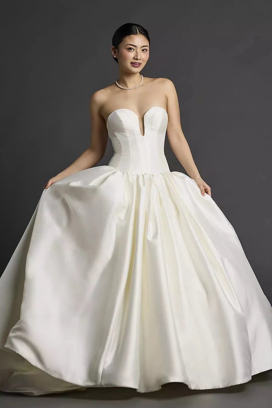 Timeless Satin Ballgown Strapless Sweetheart Corset-Back Train Wedding Dress by YiHuiw