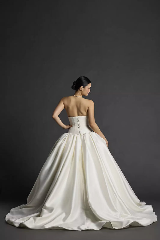 Timeless Satin Ballgown Strapless Sweetheart Corset-Back Train Wedding Dress