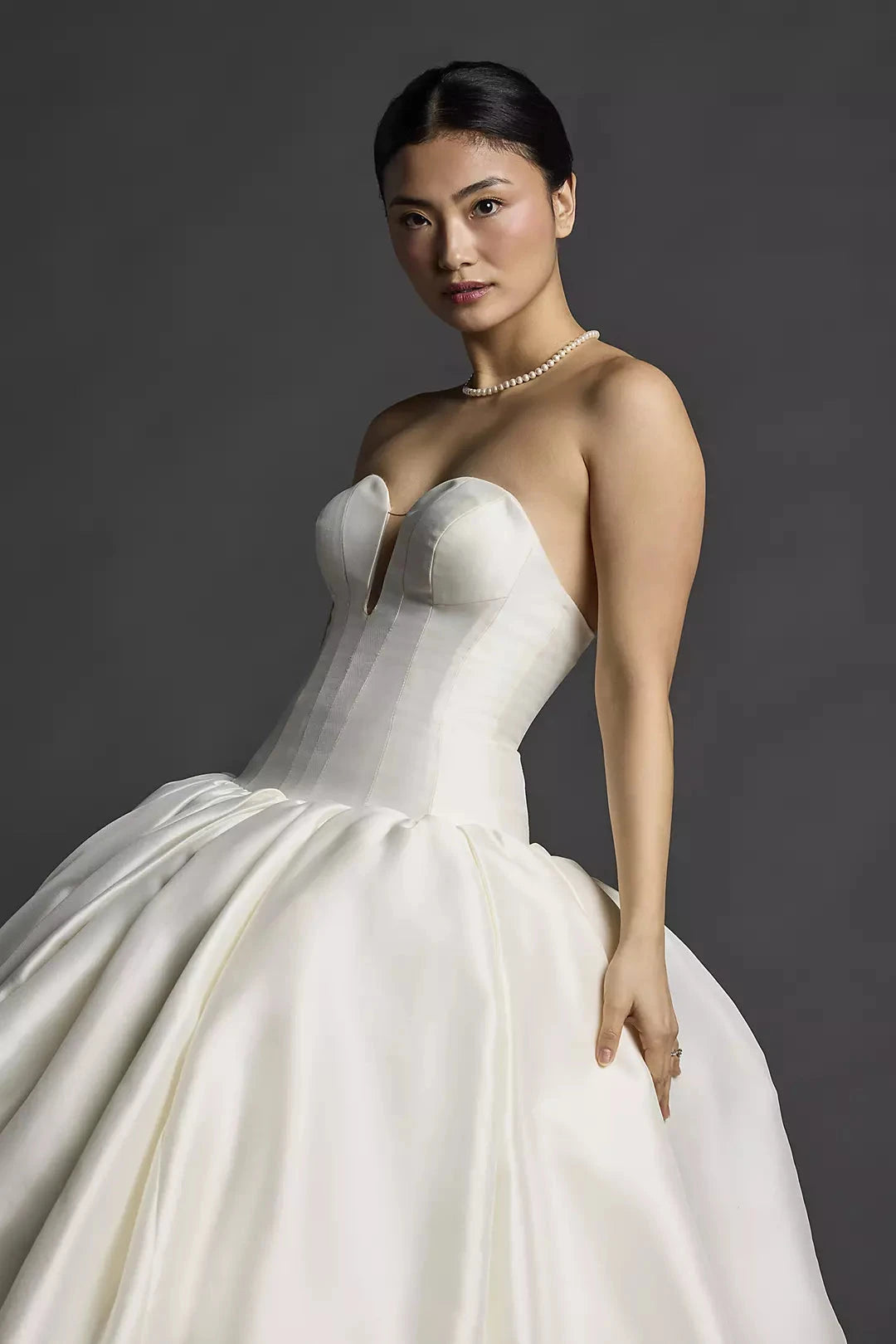 Timeless Satin Ballgown Strapless Sweetheart Corset-Back Train Wedding Dress by YiHuiw