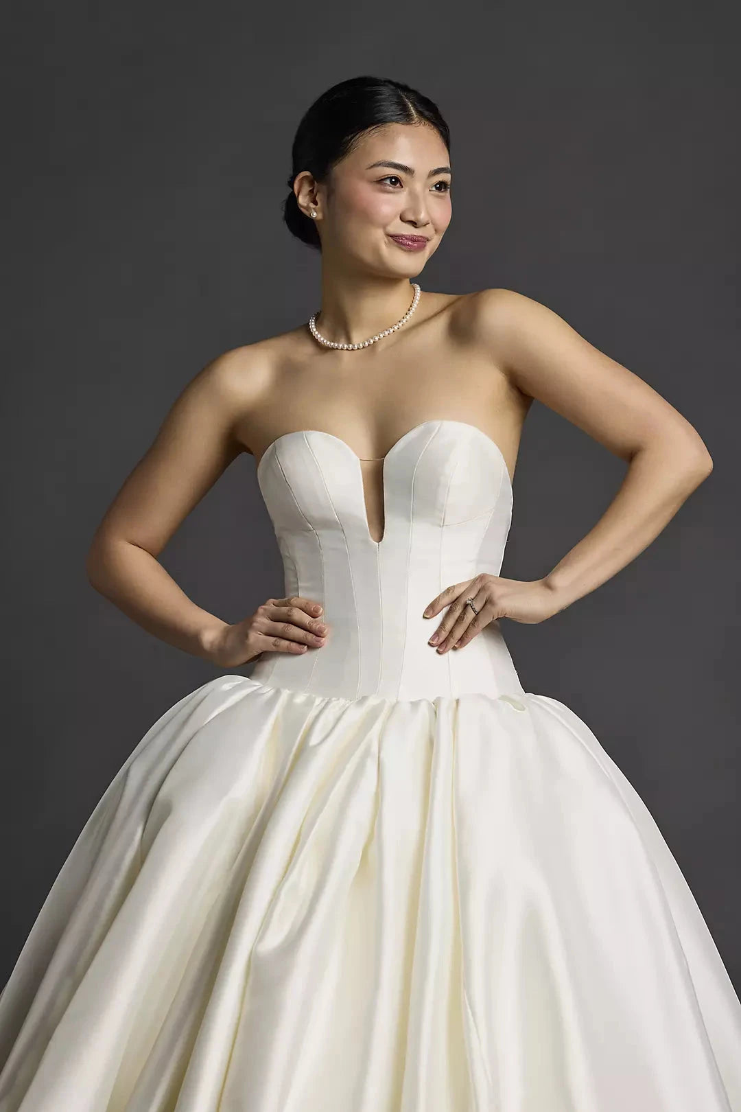 Timeless Satin Ballgown Strapless Sweetheart Corset-Back Train Wedding Dress by YiHuiw