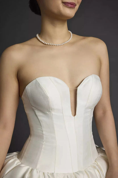 Timeless Satin Ballgown Strapless Sweetheart Corset-Back Train Wedding Dress by YiHuiw