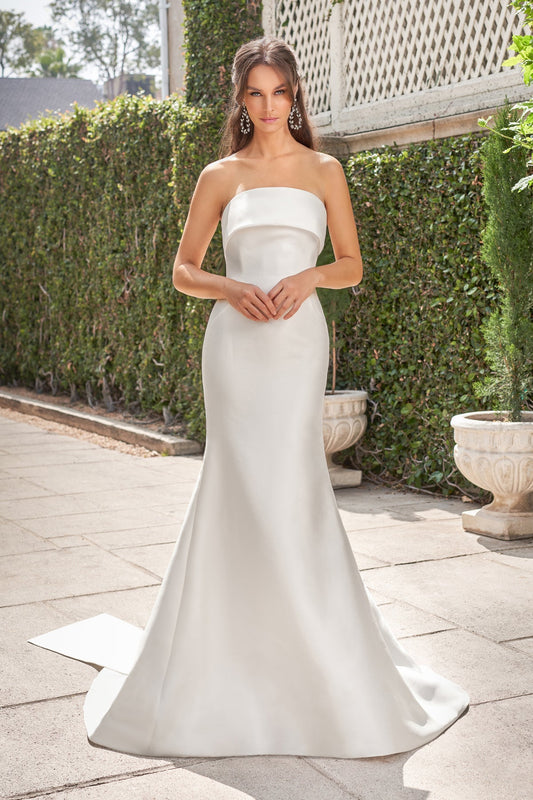 Timeless Satin Mermaid Strapless Sweetheart Low-Back Oversized-Bow Train Wedding Dress by YiHuiw