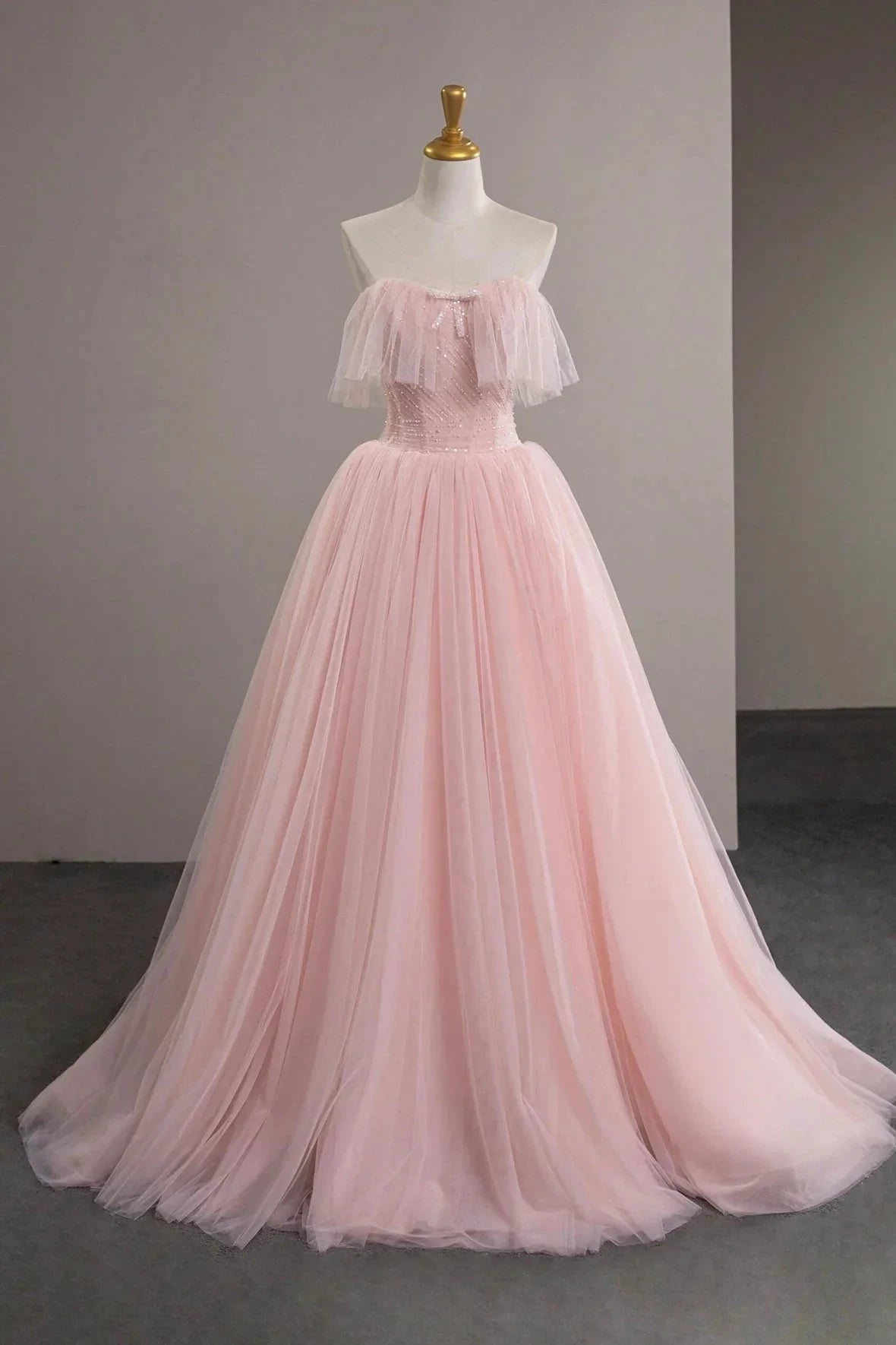 Tulle Beads Long Prom Dress Beautiful Off the Shoulder Party Dress simple gentle atmospheric and unique desi Bring by YiHuiw