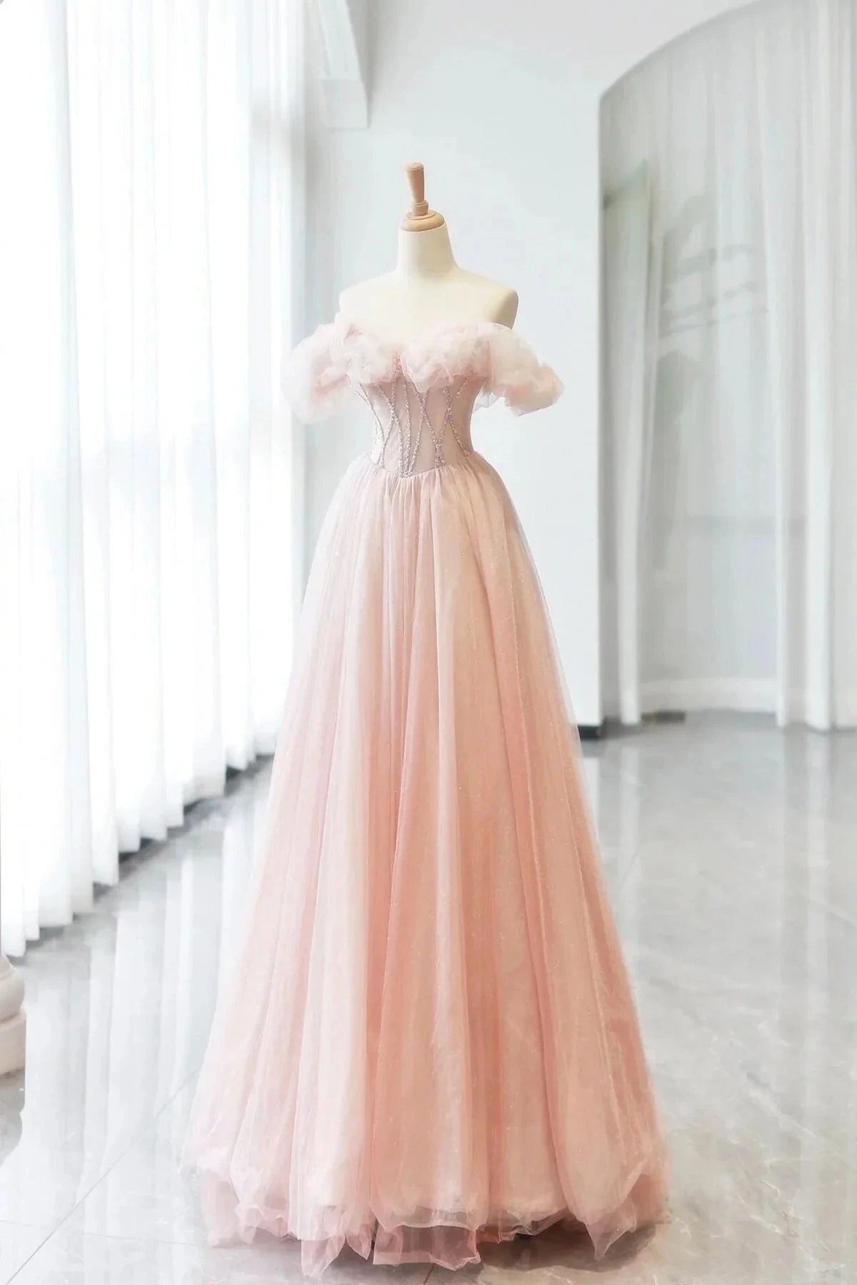 Tulle Long A-Line Prom Dress with Corset Lovely A-Line Party Dress simple gentle atmospheric and unique desi Brin by YiHuiw
