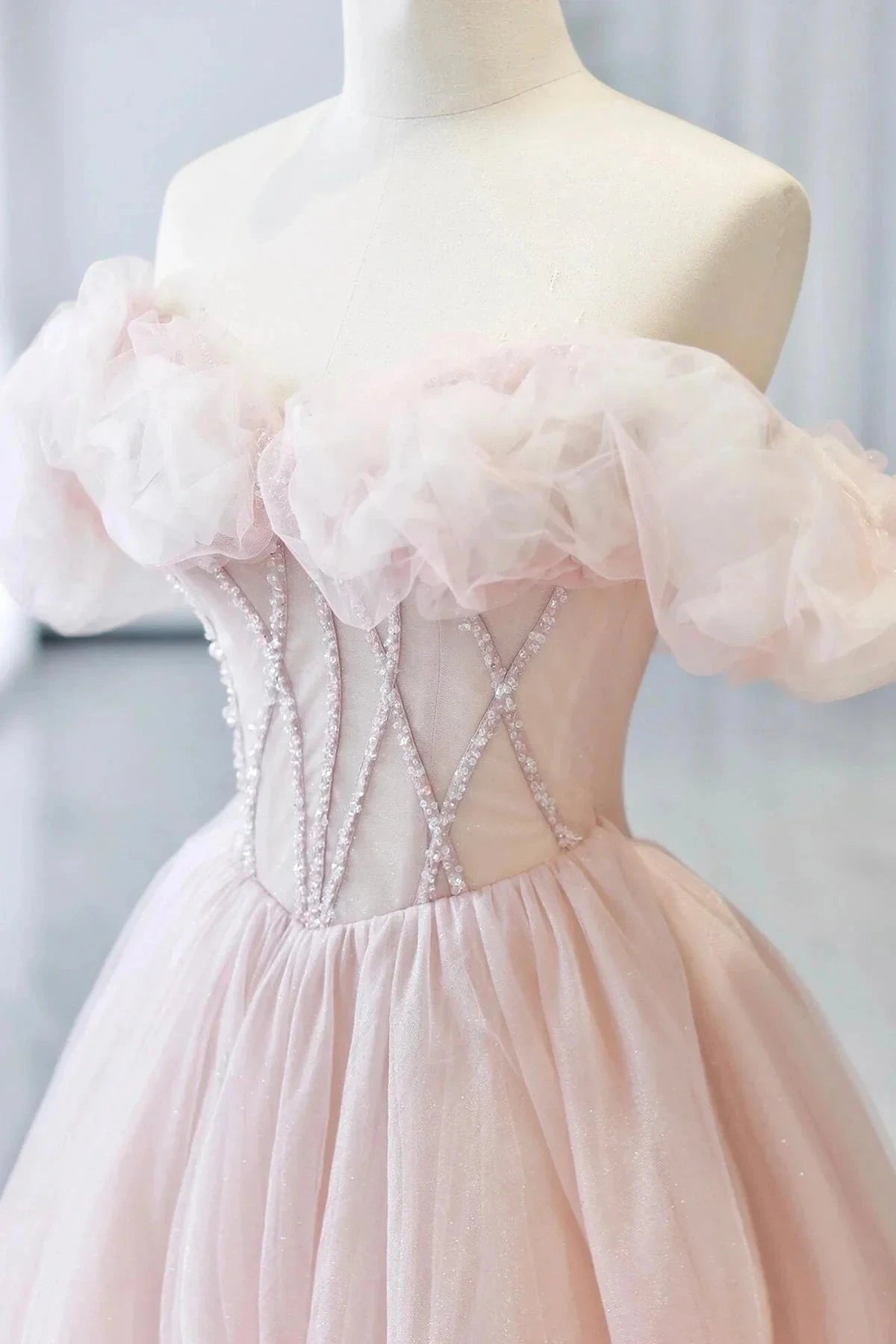 Tulle Long A-Line Prom Dress with Corset Lovely A-Line Party Dress simple gentle atmospheric and unique desi Brin by YiHuiw
