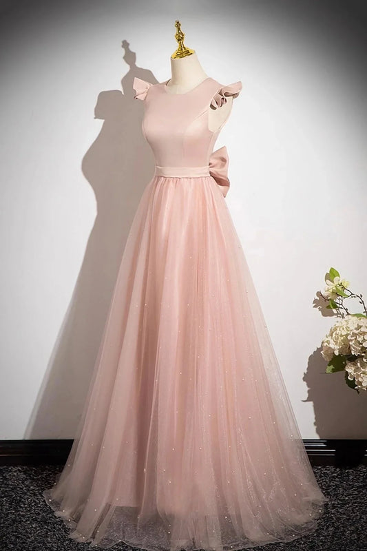 Tulle Long Prom Dress Beautiful Pink Evening Party Dress simple gentle atmospheric and unique desi Brin by YiHuiw