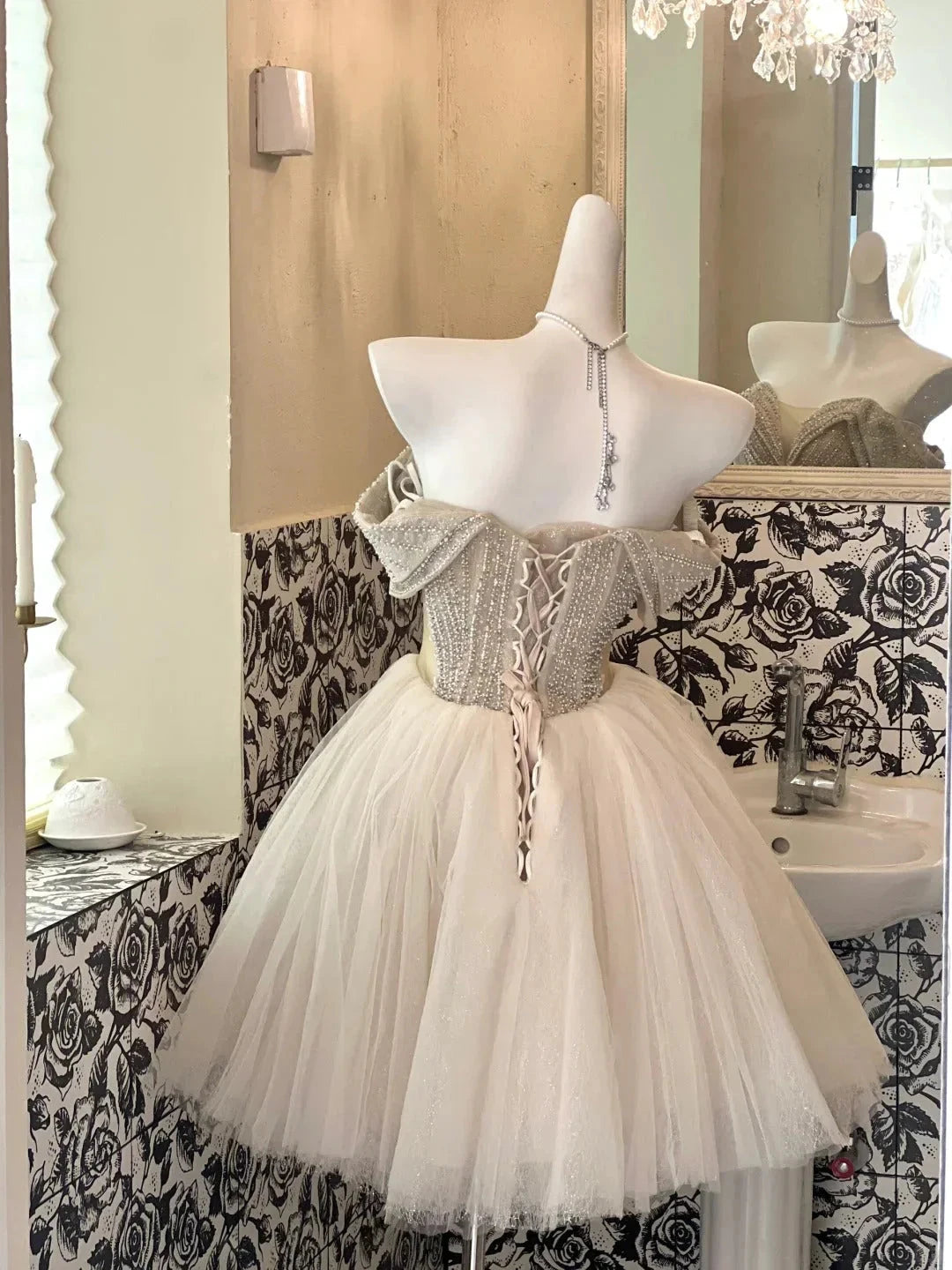 Tulle Off Shoulder Short Party Dress Cocktail Dresses Homecoming Dress simple gentle atmospheric and unique desi Brin by YiHuiw
