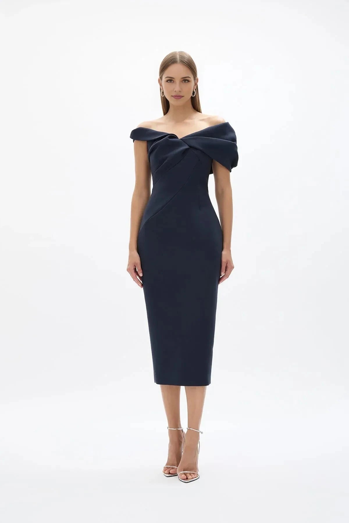 Twisted Sheath Off the Shoulder Sleeveless Zipper Back High Slit Midi Length For Ladies Prom Dress by YiHuiw