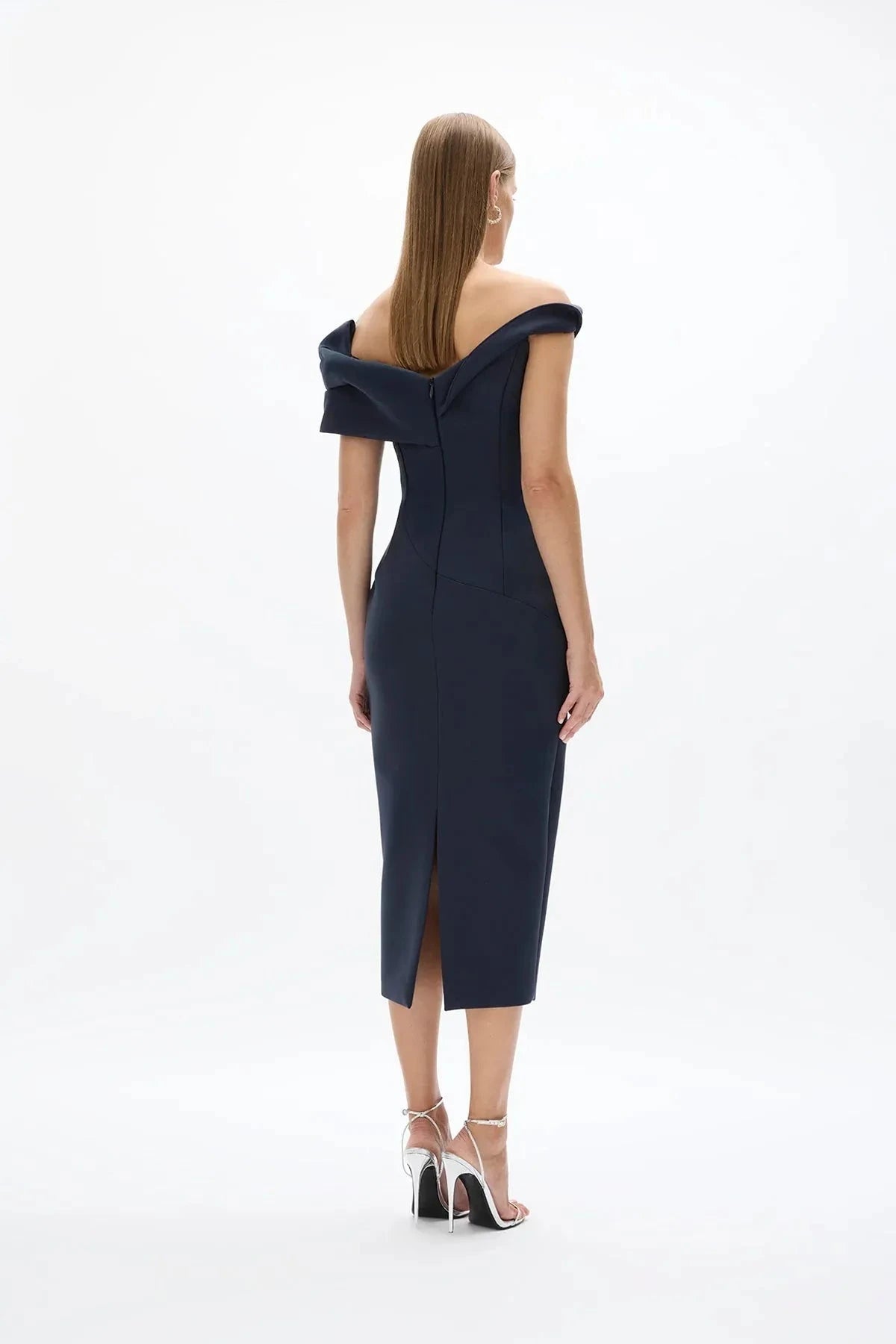 Twisted Sheath Off the Shoulder Sleeveless Zipper Back High Slit Midi Length For Ladies Prom Dress by YiHuiw