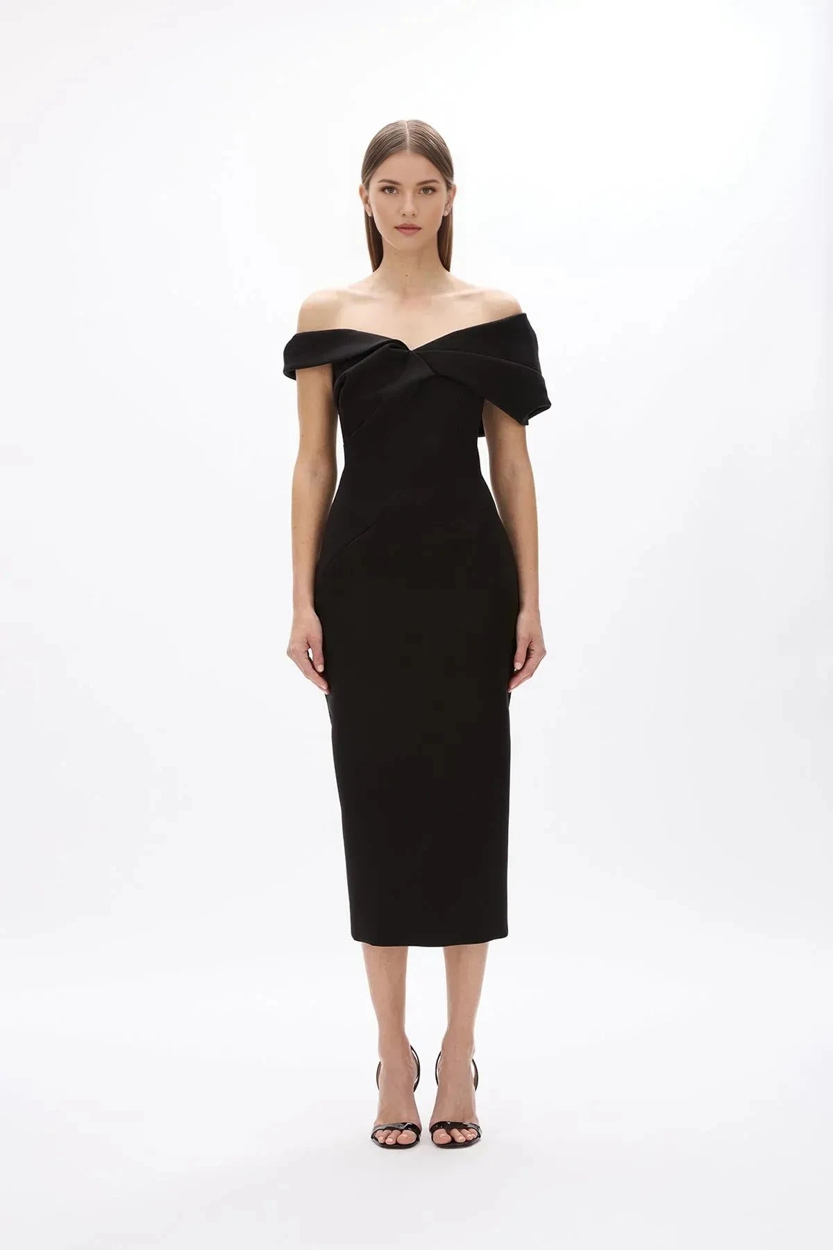 Twisted Sheath Off the Shoulder Sleeveless Zipper Back Midi Length Hot Sale Prom Dress by YiHuiw