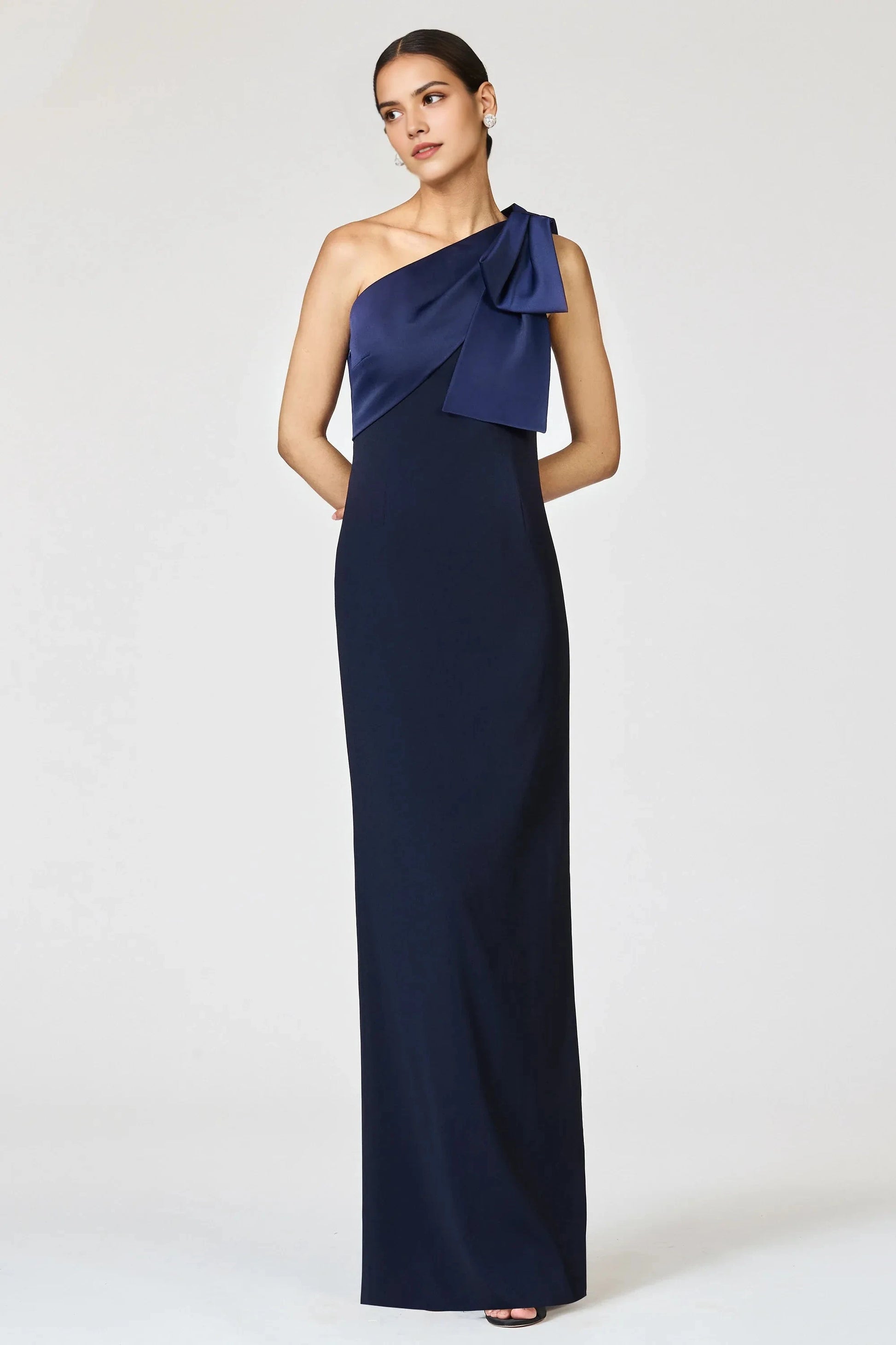 Two Tone Sheath One Shoulder Sleeveless Zipper Back High Slit Floor Length For Ladies Evening Dress by YiHuiw