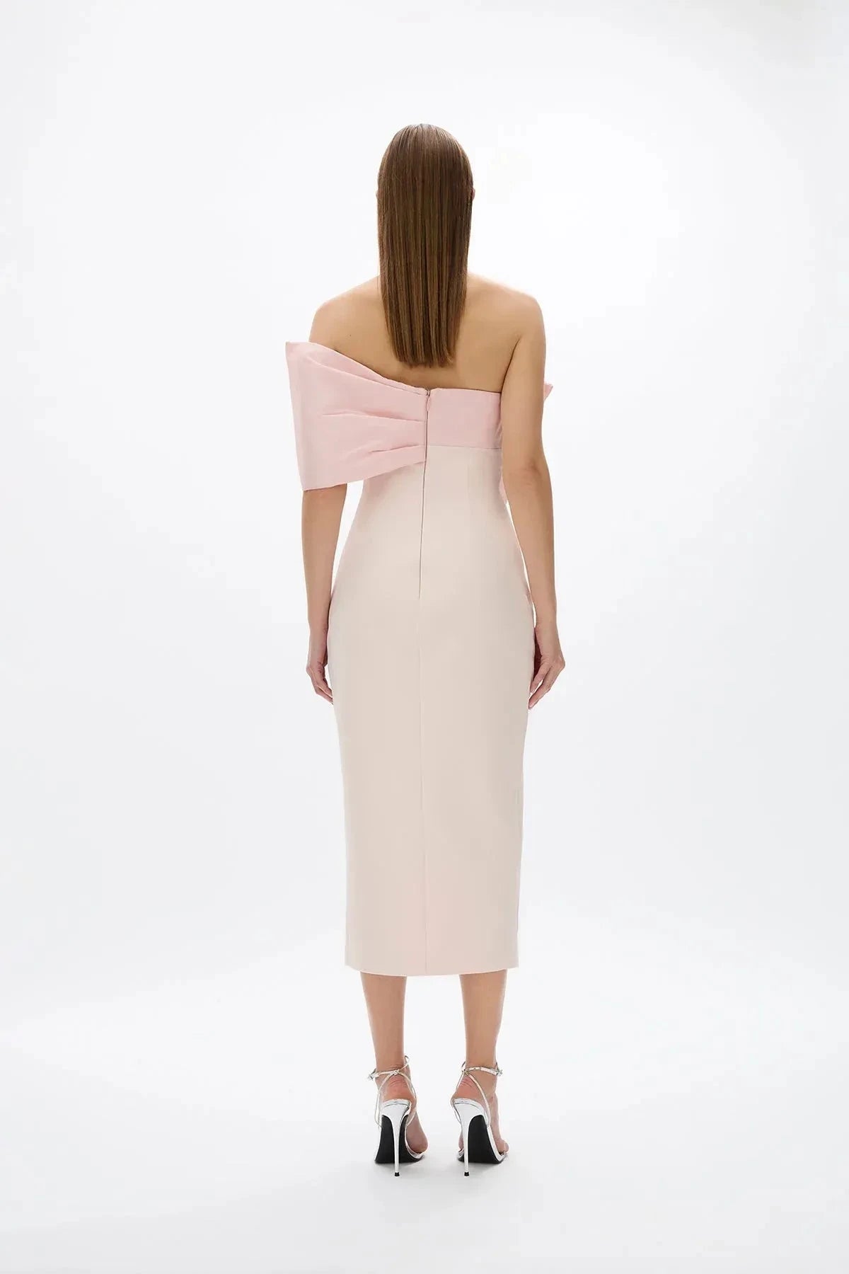 Two Toned Sheath Off the Shoulder Sleeveless Zipper Back High Slit Midi Length For Ladies Prom Dress by YiHuiw