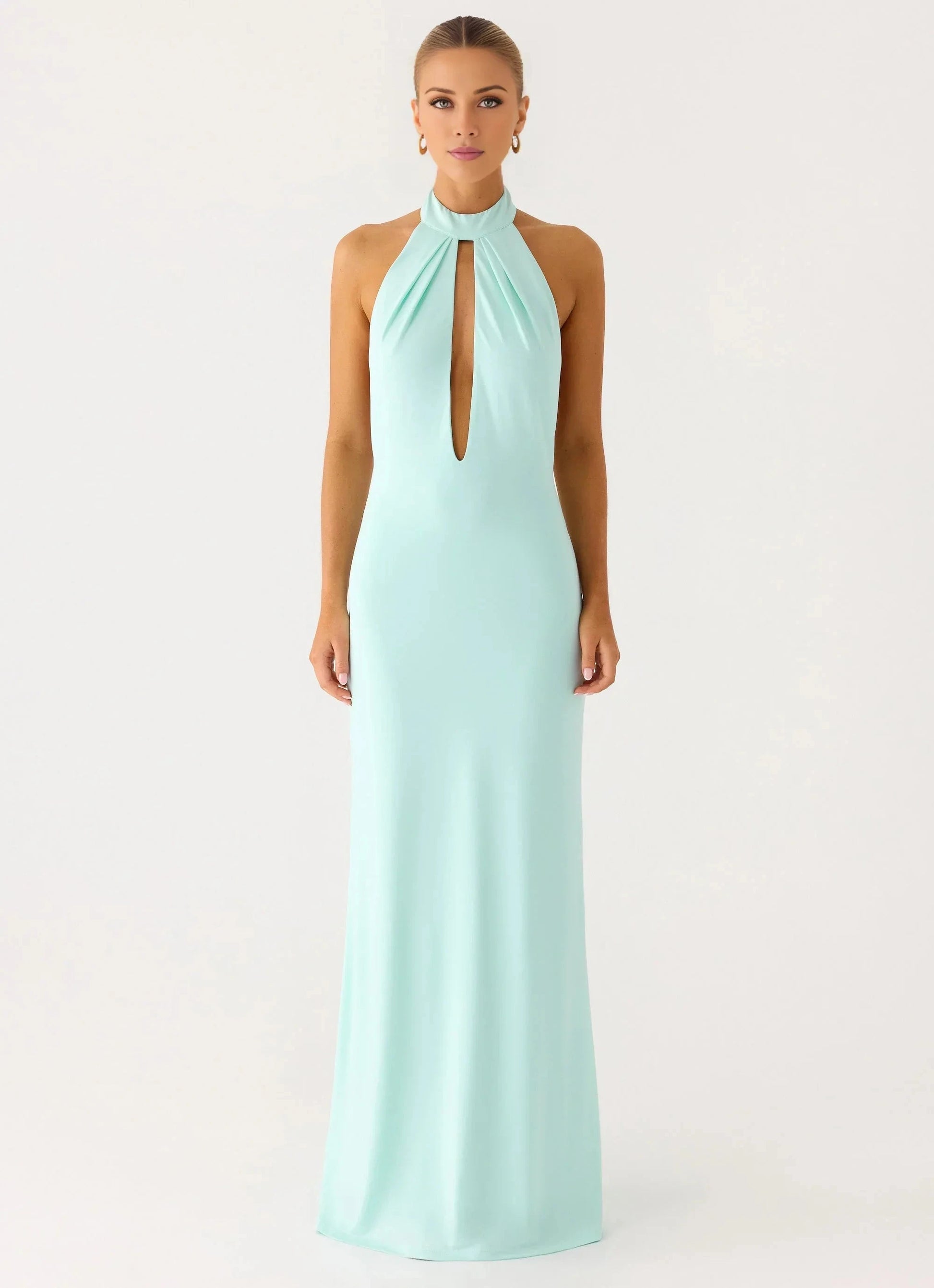 Unique Halter Neck Sleeveless Keyhole Open-Back Floor-Length Prom Dress by YiHuiw