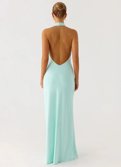 Unique Halter Neck Sleeveless Keyhole Open-Back Floor-Length Prom Dress by YiHuiw