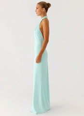 Unique Halter Neck Sleeveless Keyhole Open-Back Floor-Length Prom Dress