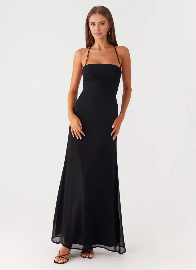 Upscale A-Line Square Neck Strapless Cross-Back Lace-Up Floor-Length Evening Dress by YiHuiw