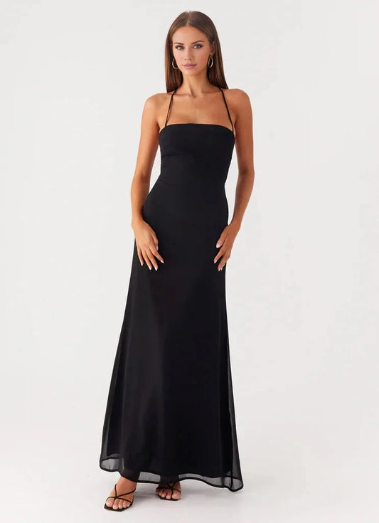 Upscale A-Line Square Neck Strapless Cross-Back Lace-Up Floor-Length Evening Dress by YiHuiw