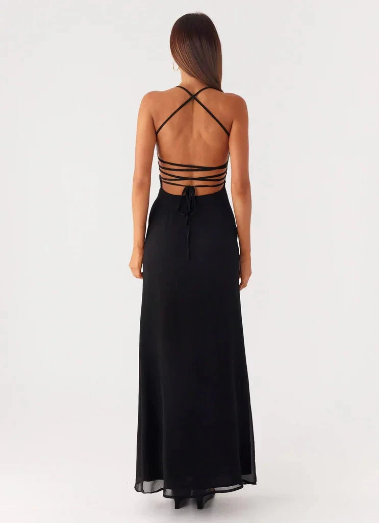 Upscale A-Line Square Neck Strapless Cross-Back Lace-Up Floor-Length Evening Dress by YiHuiw