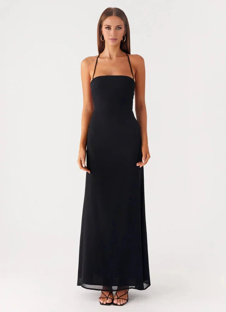 Upscale A-Line Square Neck Strapless Cross-Back Lace-Up Floor-Length Evening Dress by YiHuiw