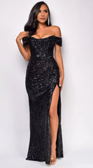 Upscale Mermaid Off-Shoulder Neck Sweetheart Ruched High-Slit Floor-Length Evening Dress