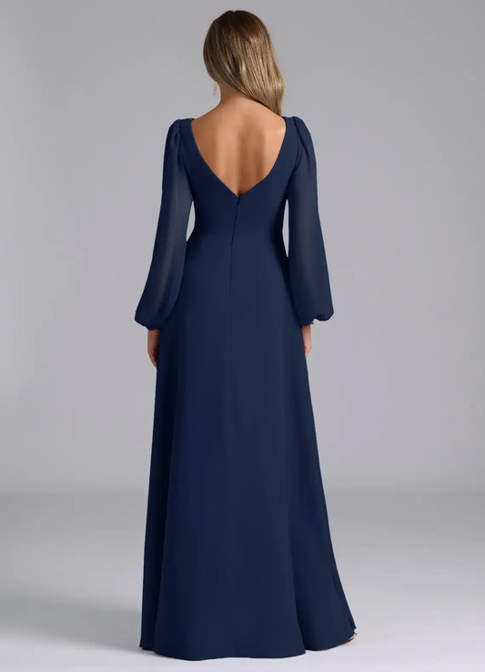 Empire Waist V-Neck Chiffon Long Sleeve High Slit Wedding Dress - Yihuiw by Yihuiw