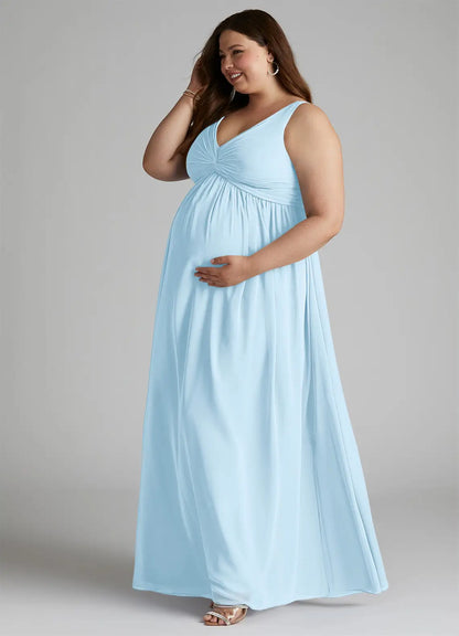 Empire Waist V-Neck Floor-Length Wedding Dress - Yihuiw by Yihuiw
