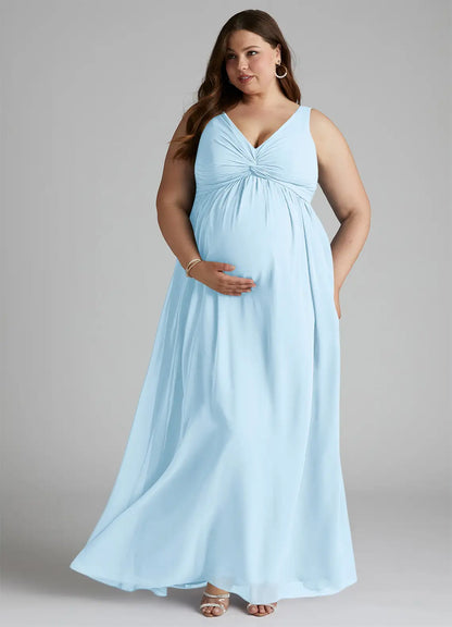 Empire Waist V-Neck Floor-Length Wedding Dress - Yihuiw by Yihuiw