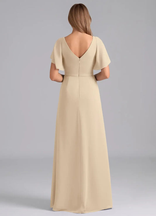A-Line V-Neck Chiffon Short Sleeve High Slit Mini Wedding Dress - Yihuiw by Yihuiw