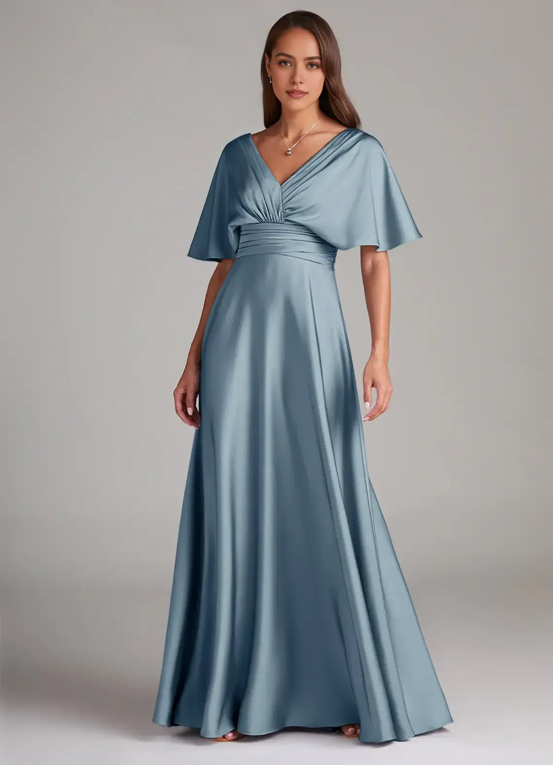 A-Line V-Neck Satin Ruched Wedding Dress - Yihuiw by Yihuiw