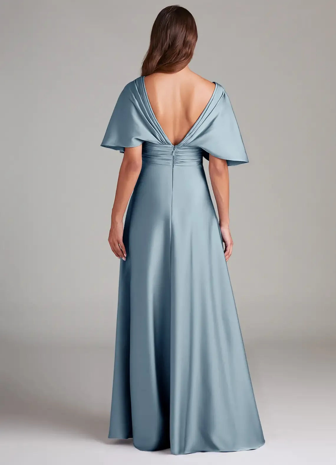 A-Line V-Neck Satin Ruched Wedding Dress - Yihuiw by Yihuiw