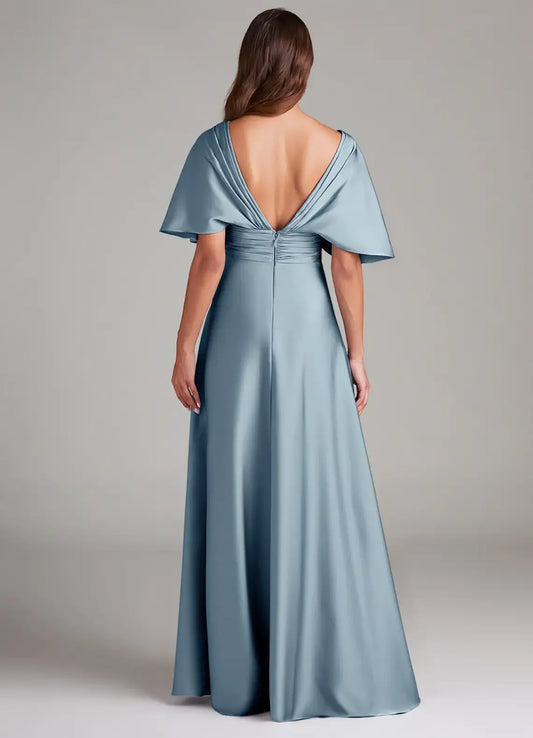 A-Line V-Neck Satin Ruched Wedding Dress - Yihuiw by Yihuiw