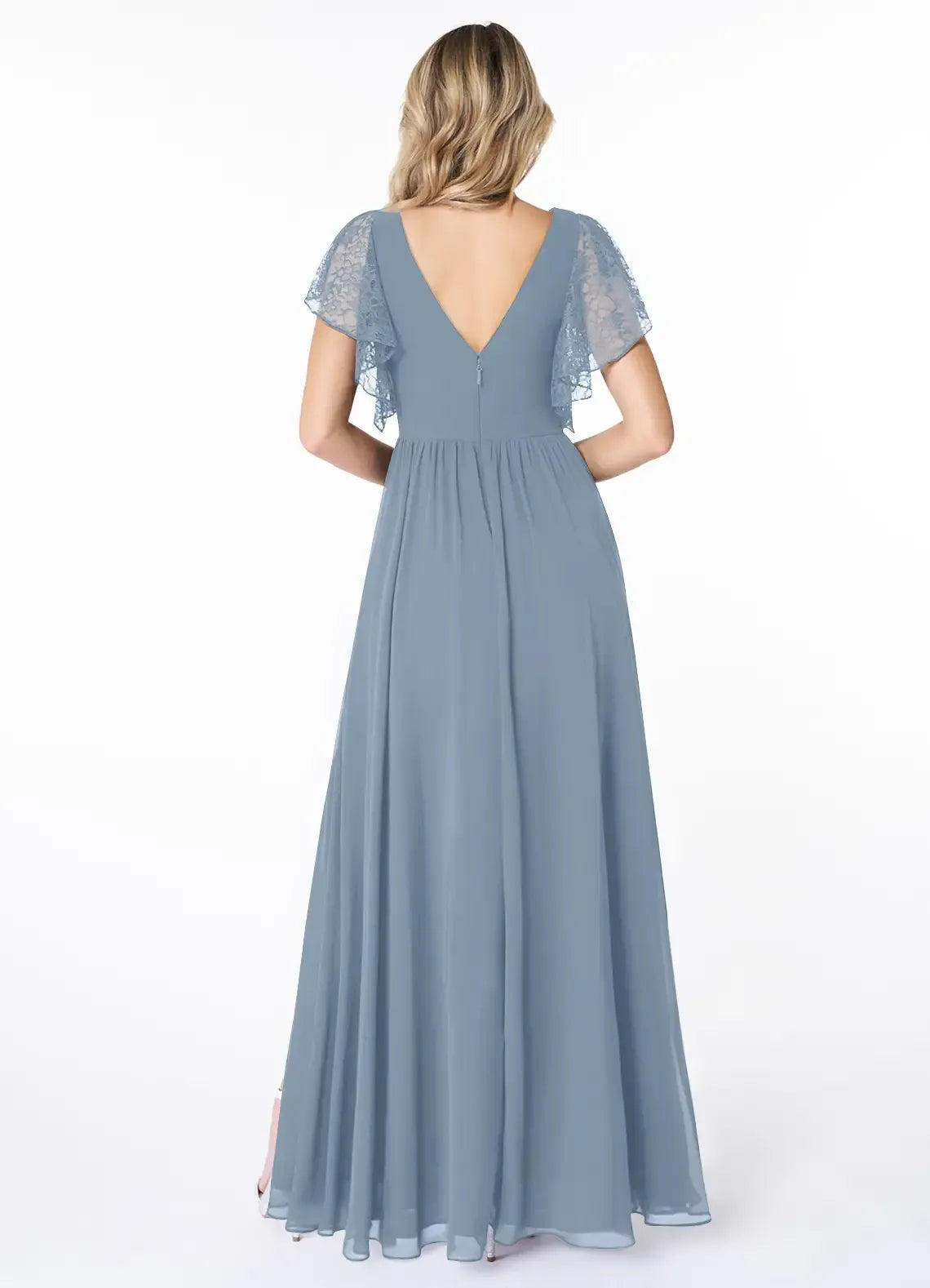A-Line V-Neck Chiffon High Slit Wedding Dress - Yihuiw by Yihuiw
